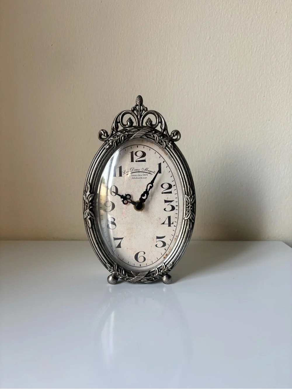 Vintage Style Table Clock French Farmhouse Silver Ornate Mantel Decor